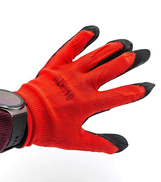 Manusi de protectie sintetice cauciucate rosii (12 buc/set) engross