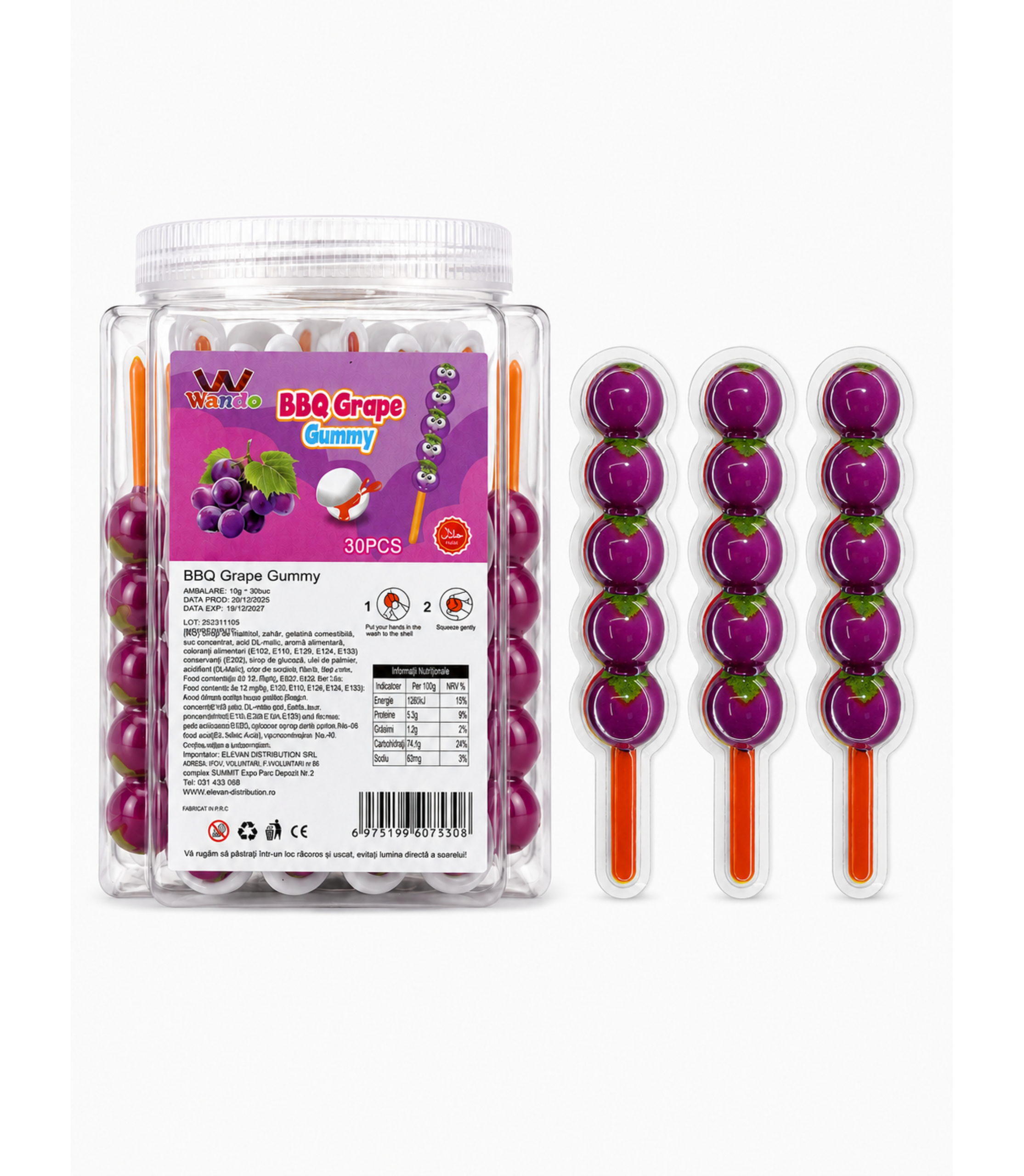 Jeleu Gummy Grape Candy Sticks 10Gr