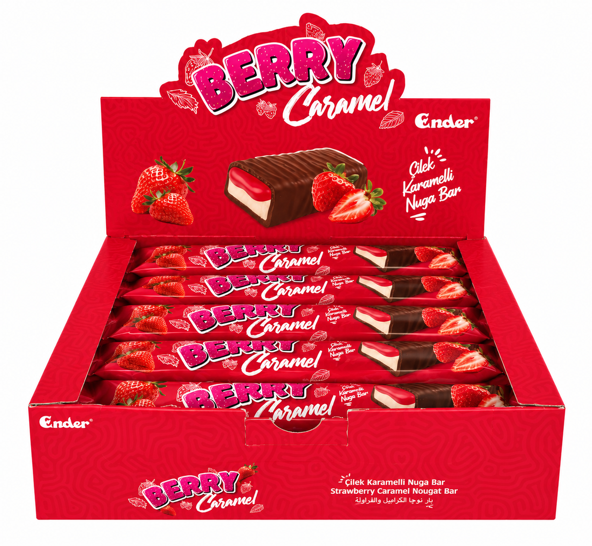 Baton Berry Caramel Ender cu Căpșuni, Caramel și Nuga (24 Buc/ Cutie)