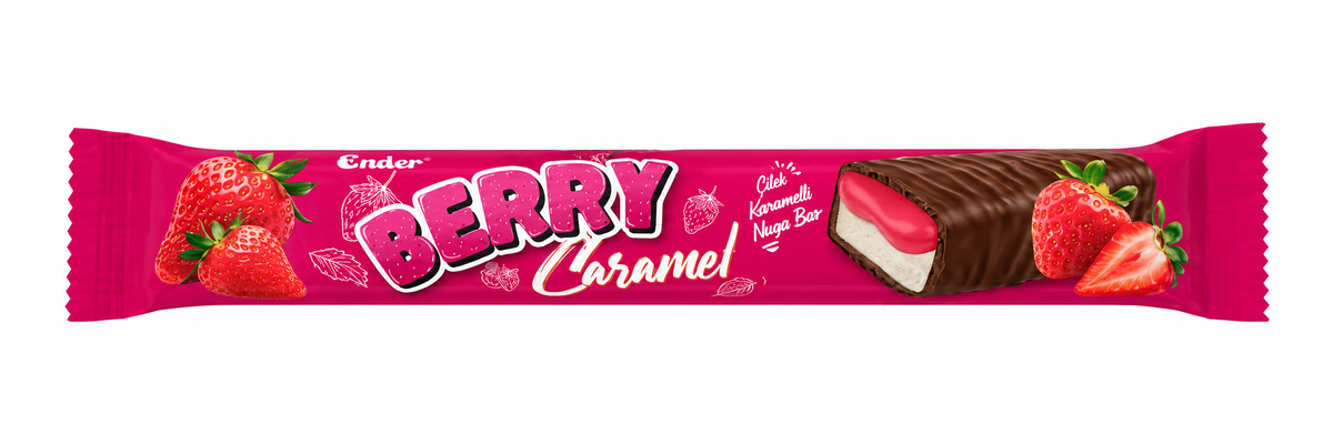 Baton Berry Caramel Ender cu Căpșuni, Caramel și Nuga (24 Buc/ Cutie)