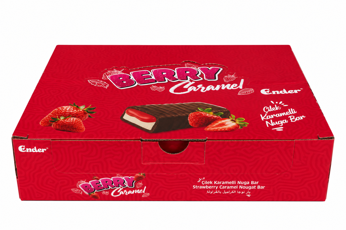 Baton Berry Caramel Ender cu Căpșuni, Caramel și Nuga (24 Buc/ Cutie)