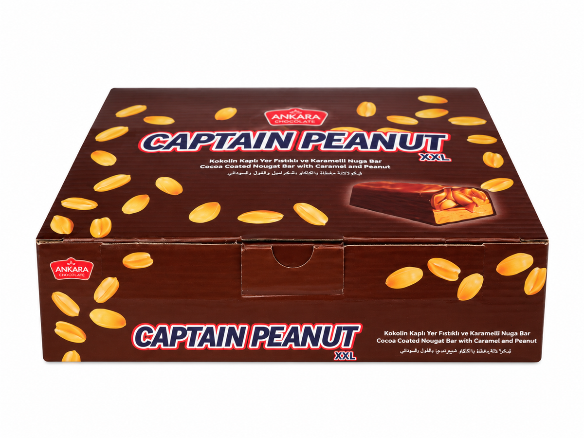 Baton Captain Peanut XXL cu Arahide, Caramel și Nuga 45g (24 buc/cutie)