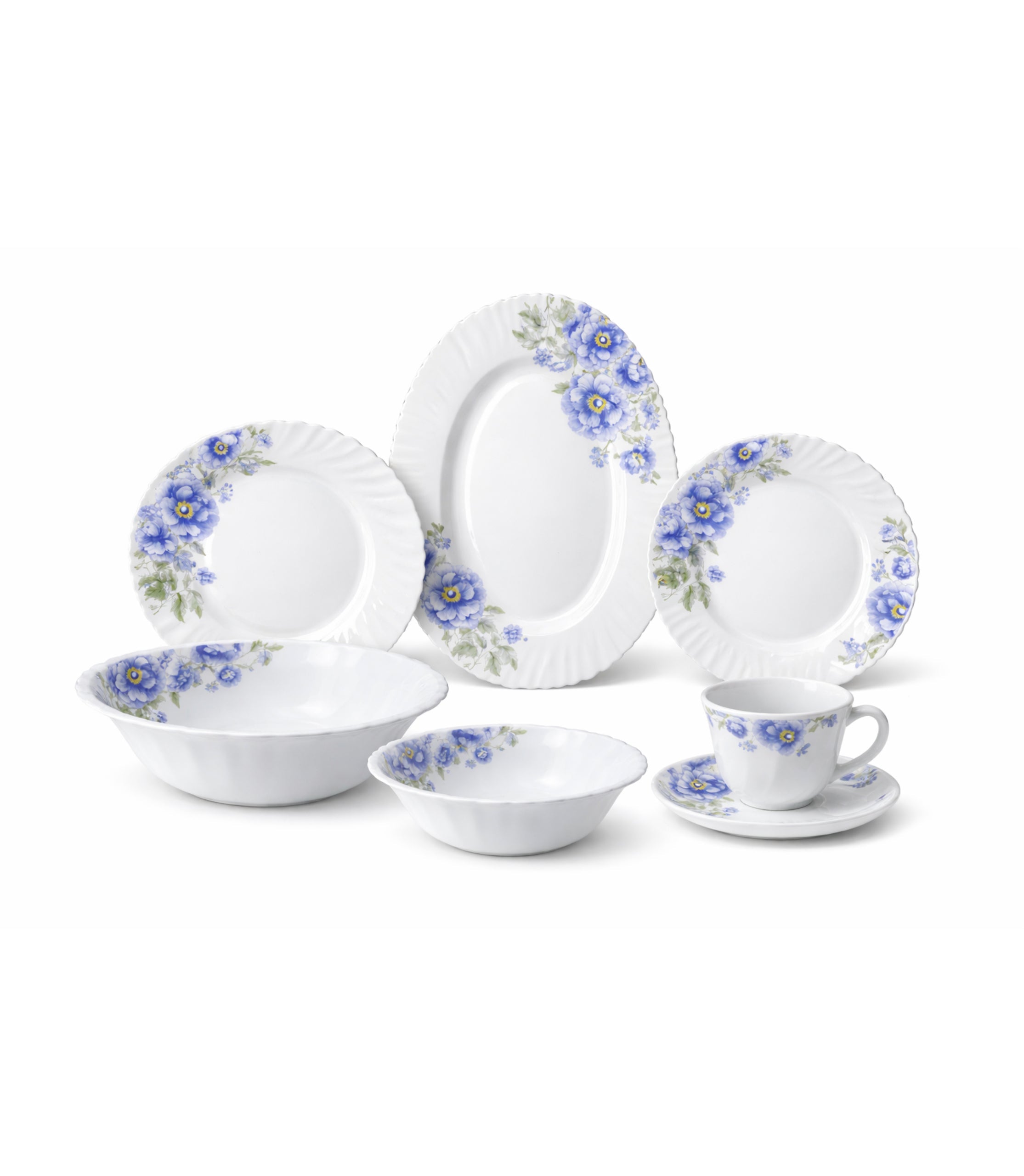 Set De Cină Porțelan Cu Model Floral Albastru 32 Piese
