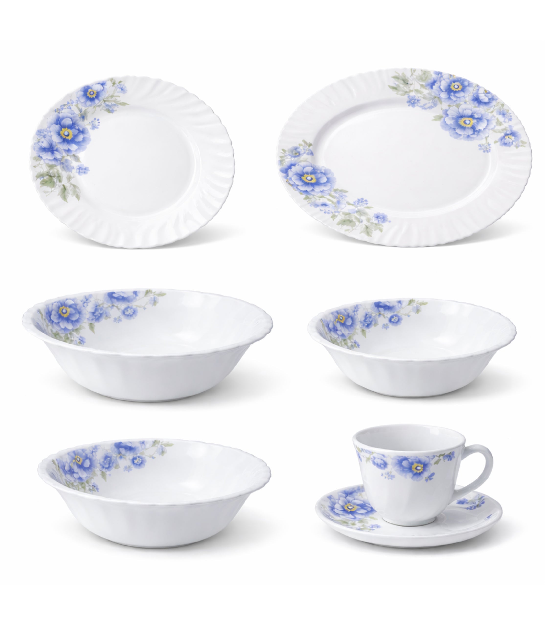Set De Cină Porțelan Cu Model Floral Albastru 32 Piese