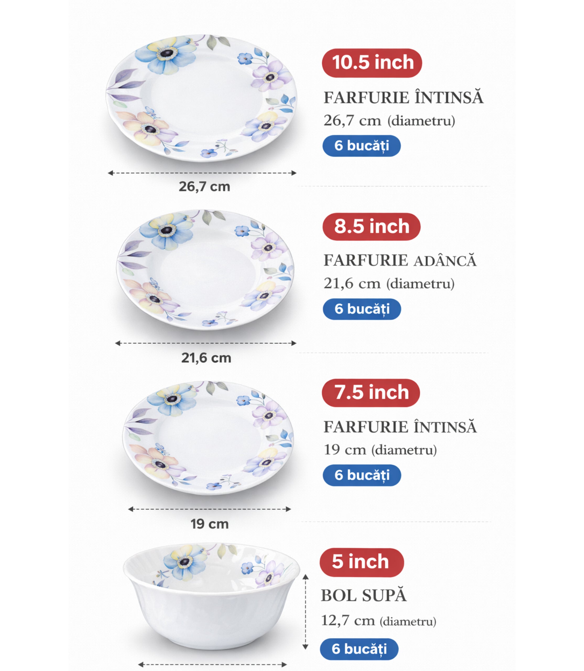 Set De Cină 24 Piese Cu Model Floral