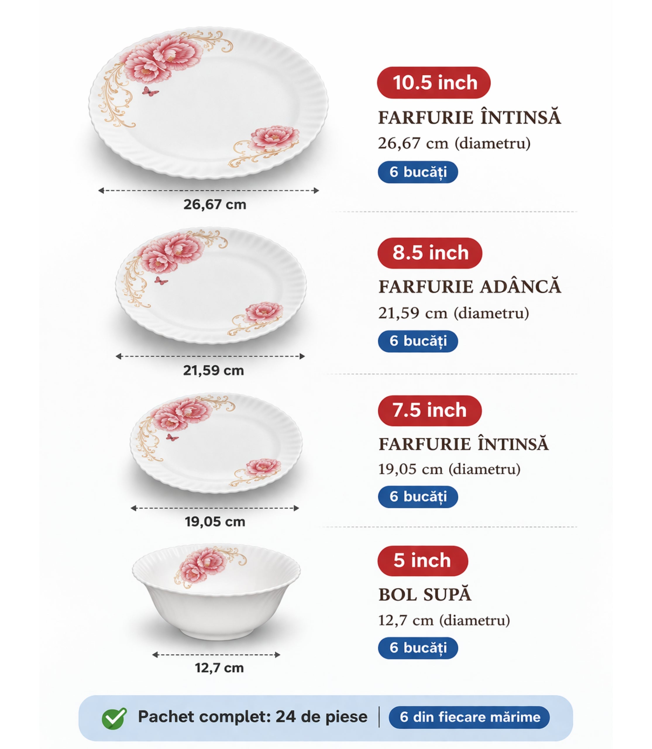 Set De Cină Porțelan 24 Piese Floral