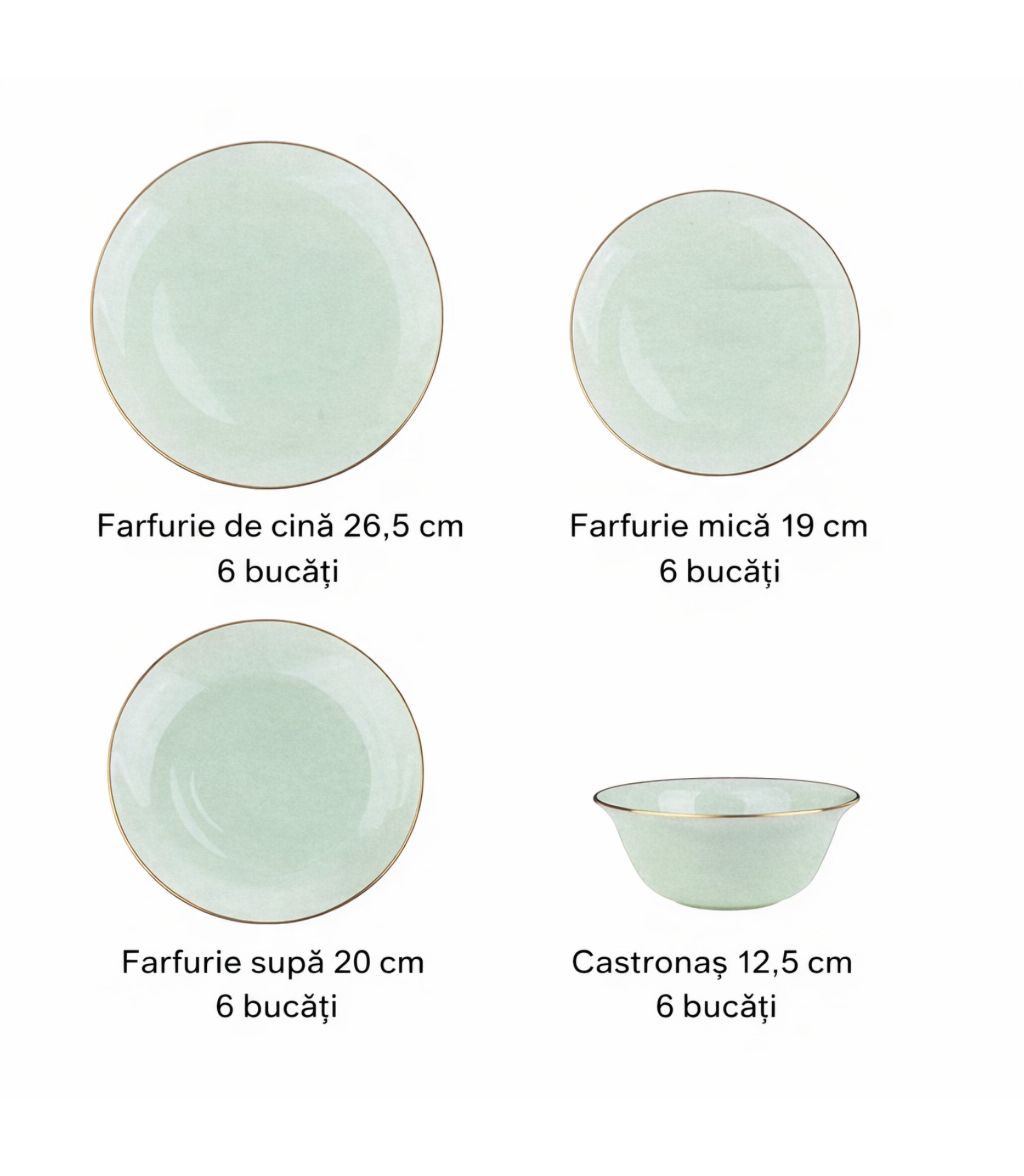 Set De Cină Ceramică Verde Mentă 24 Piese