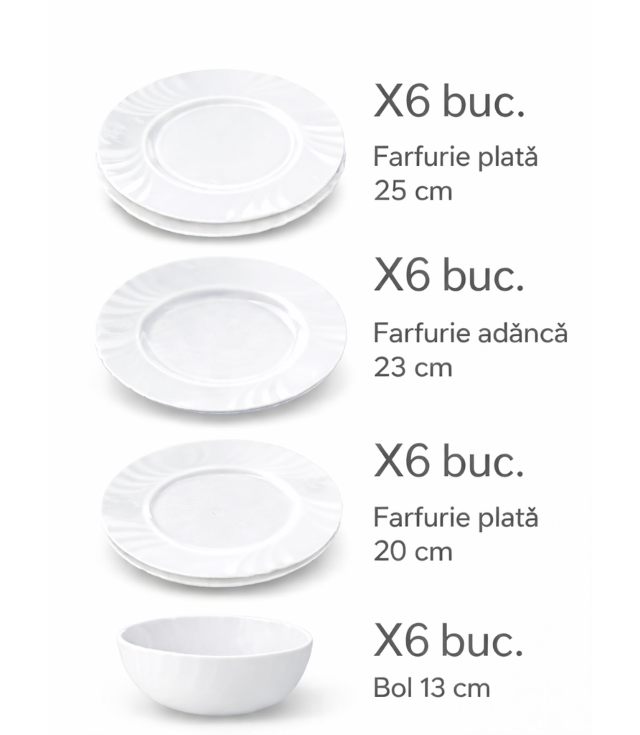 Set De Cină Din Porțelan Alb 24 Piese