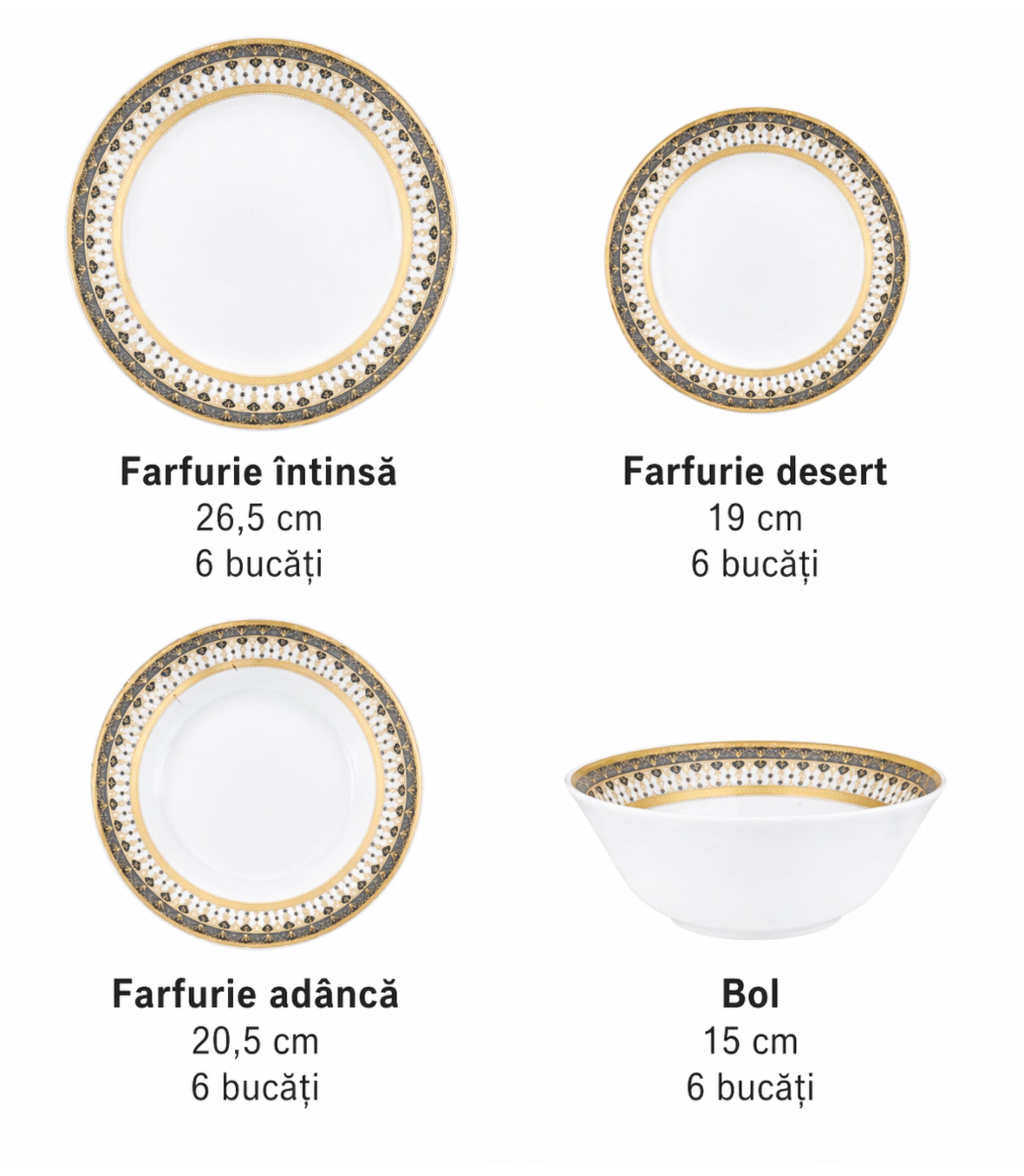 Set De Cină Porțelan Auriu 24 Piese
