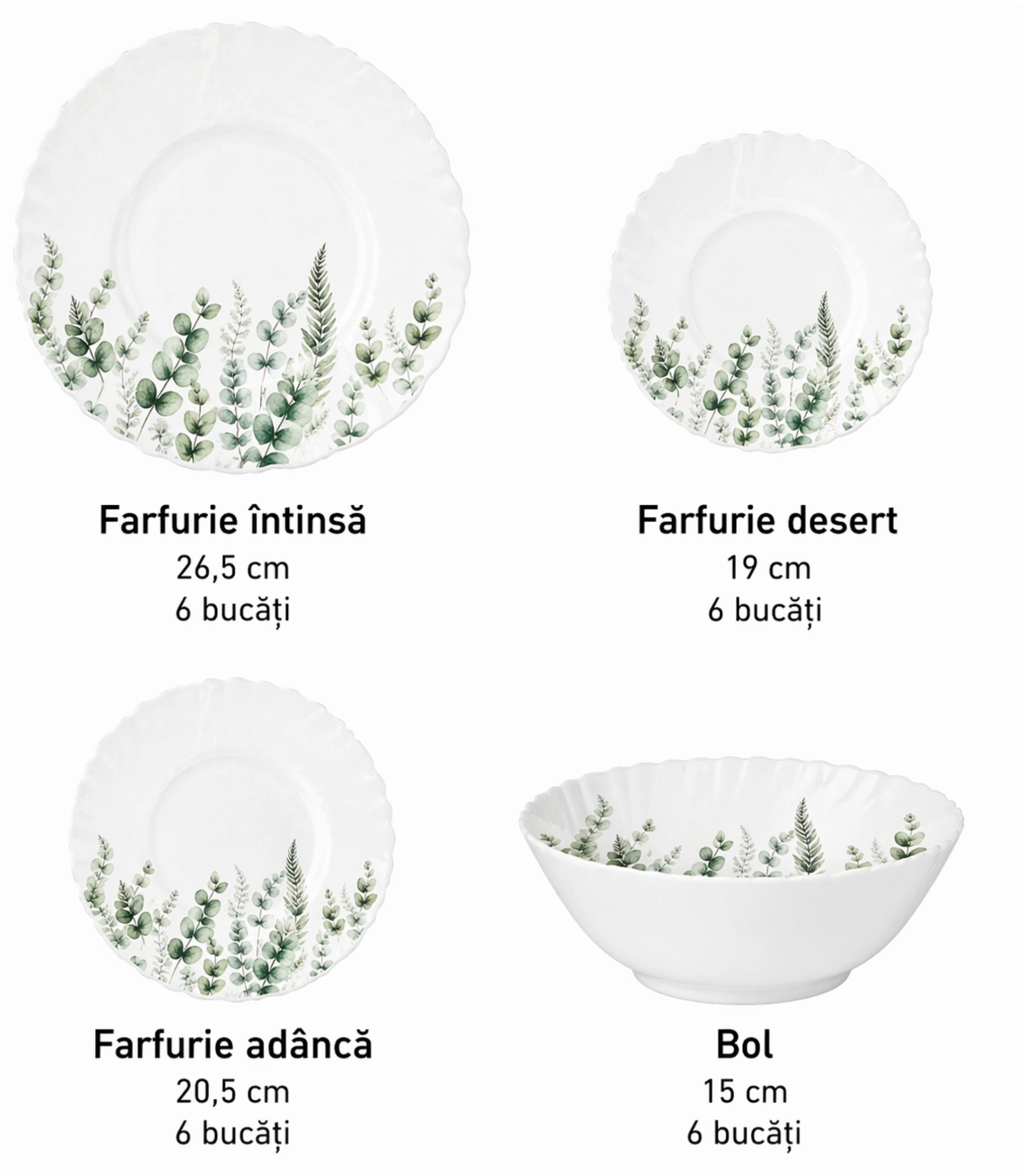 Set De Cină Porțelan Cu Model Brazi 24 Piese