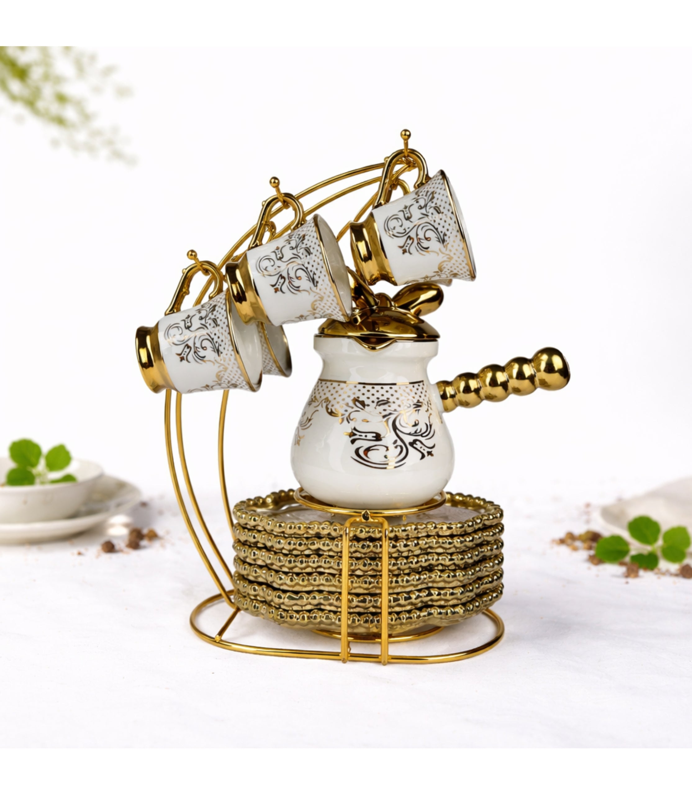 Set Pentru Cafea Turceasca Auriu Cu Flori