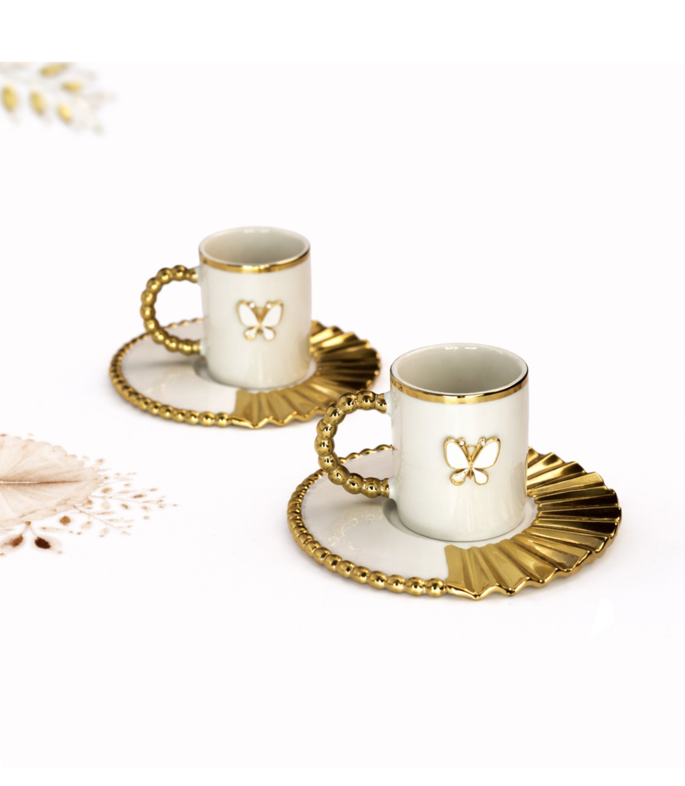 Set 6 Cesti Pentru Cafea Aurii Cu Fluture