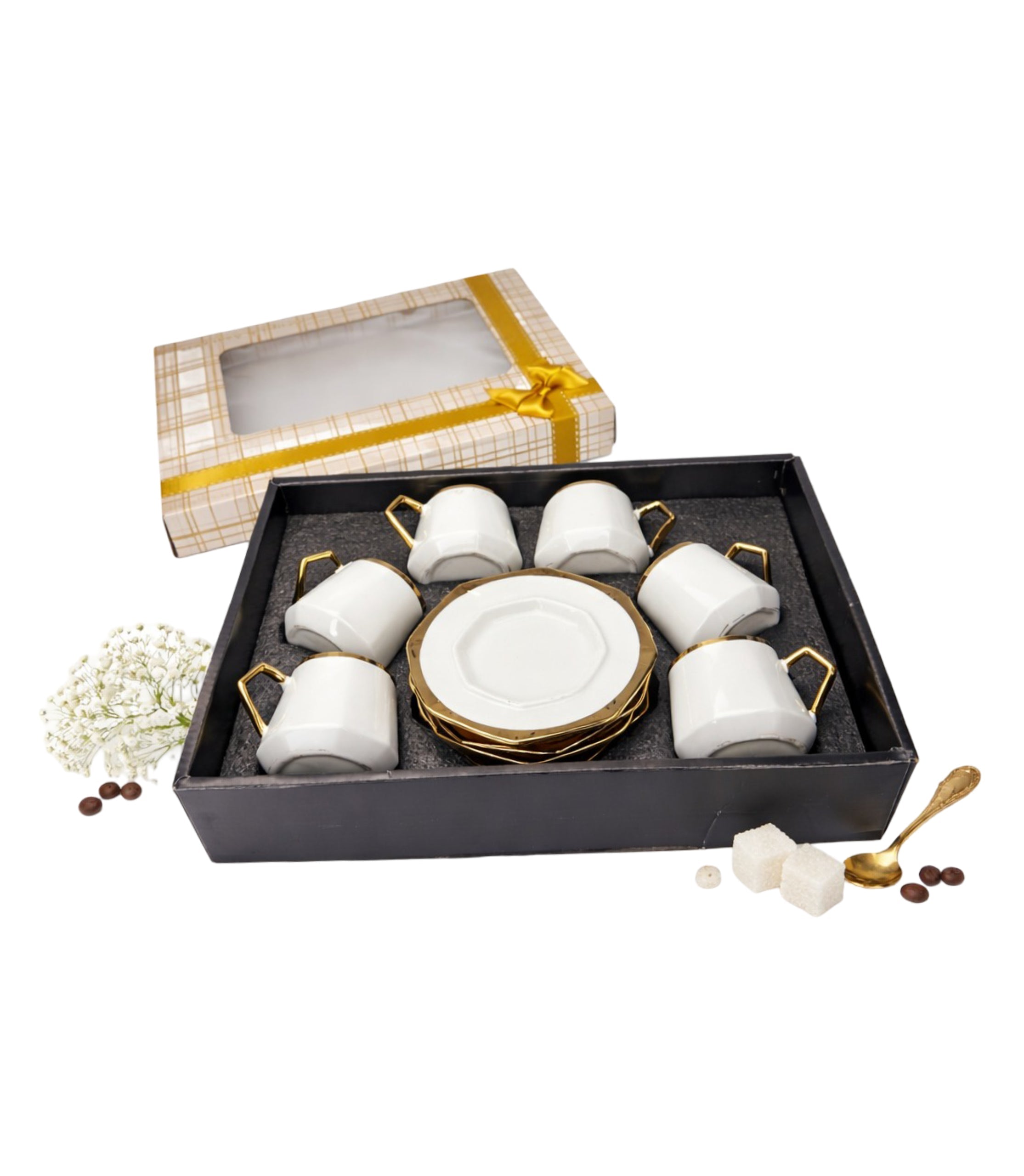 Set 6 Cesti Cafea (Aurii Hexagon)