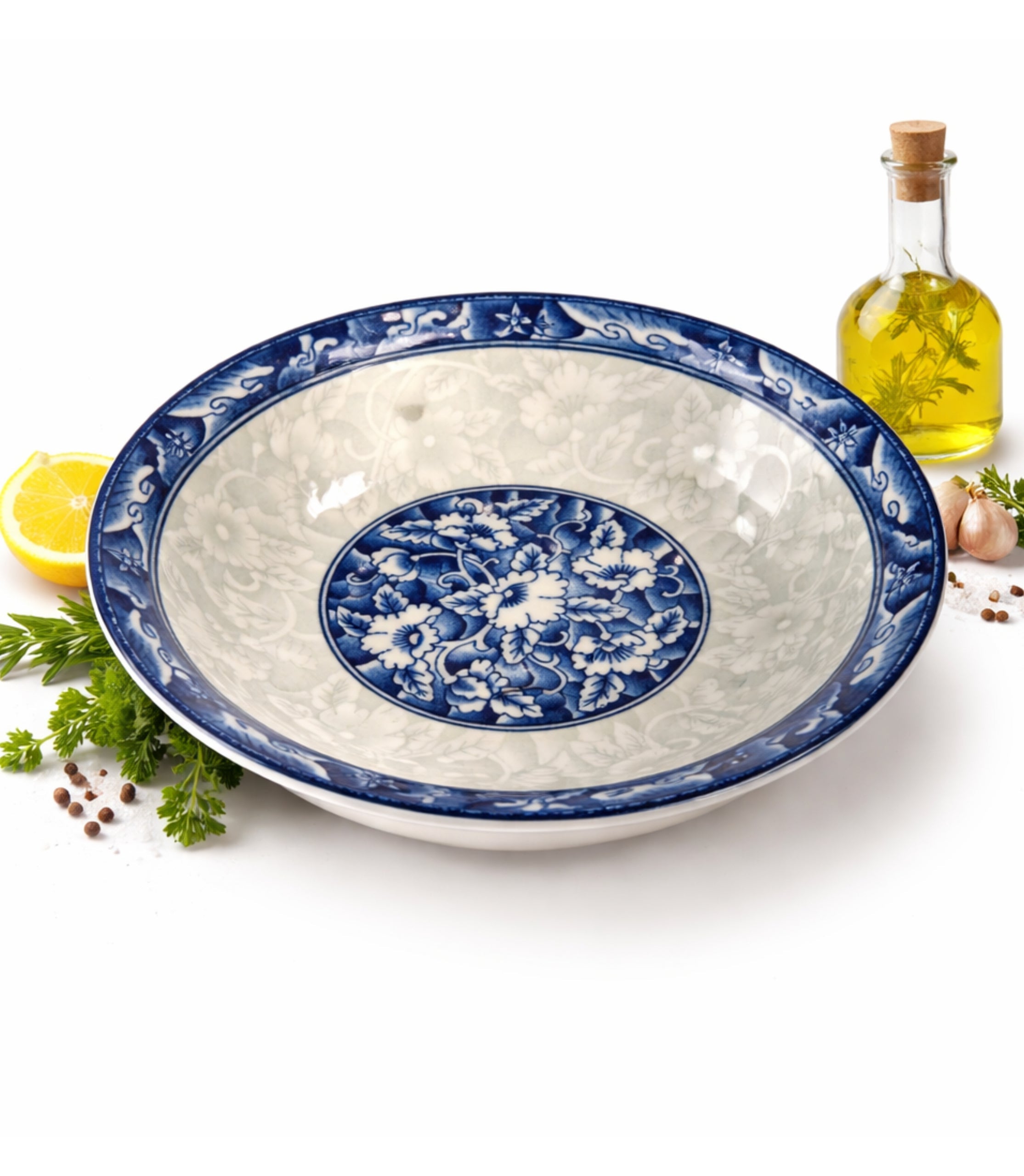 Bol Ceramica Cu Flori Albastre 7 inch