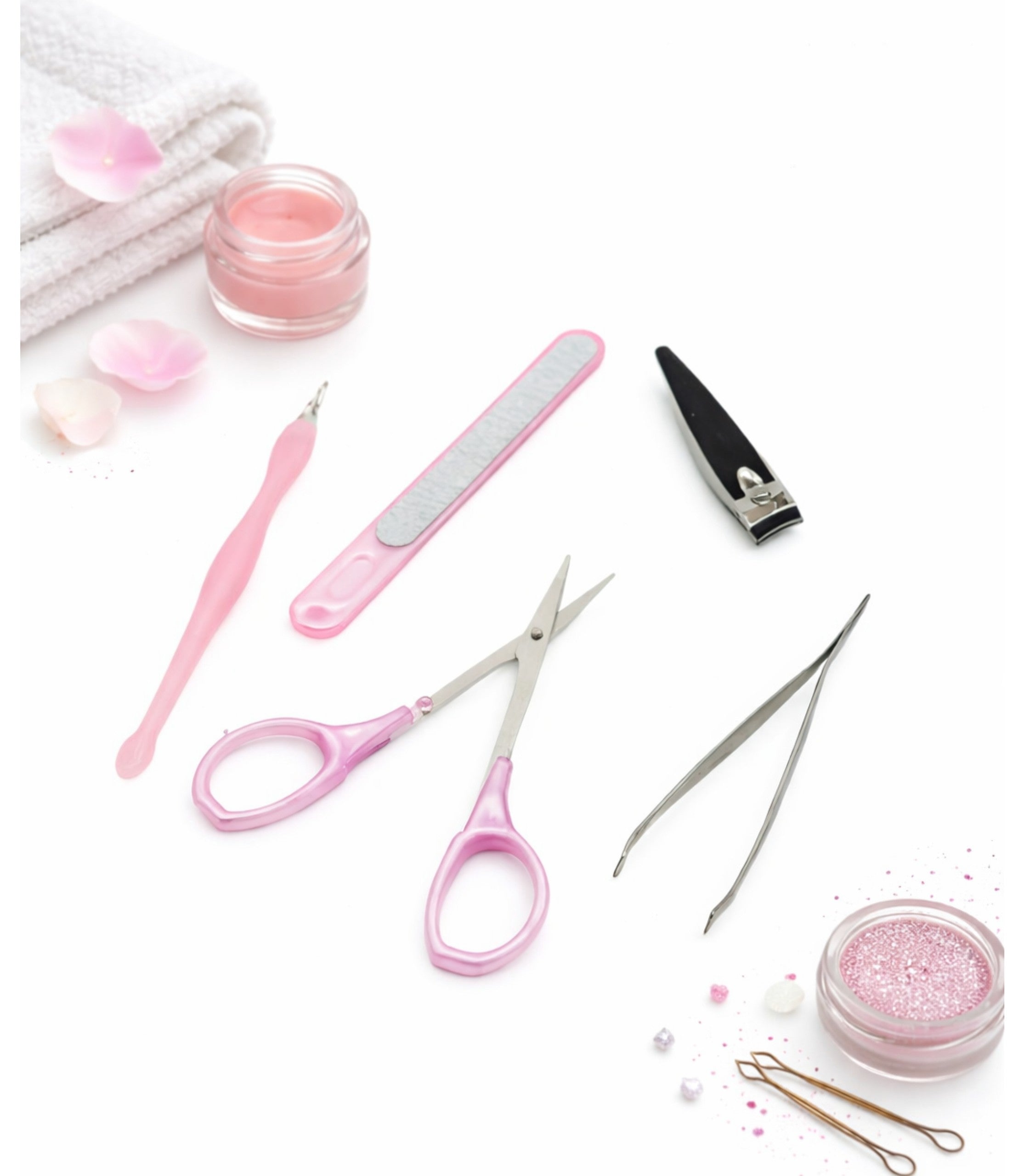 Set Manichiură 5 Piese Inox Cu Mâner Roz
