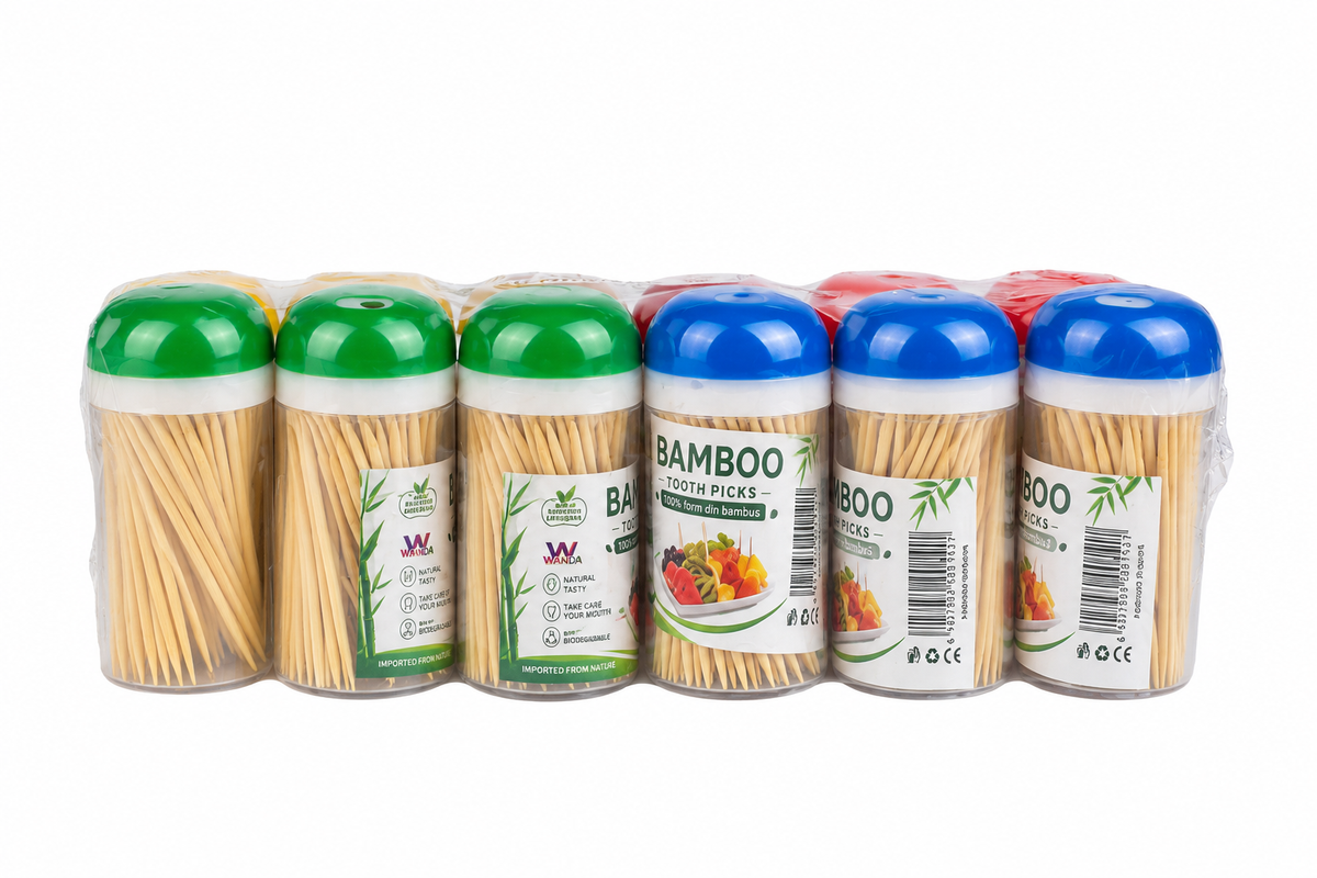 Scobitori Din Bambus Tub Rotund Wando (12 buc/set) En-gross