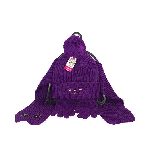 Set Căciulă + Fular + Mănuși pentru copii MOV INCHIS (Pret/Set) En-gross