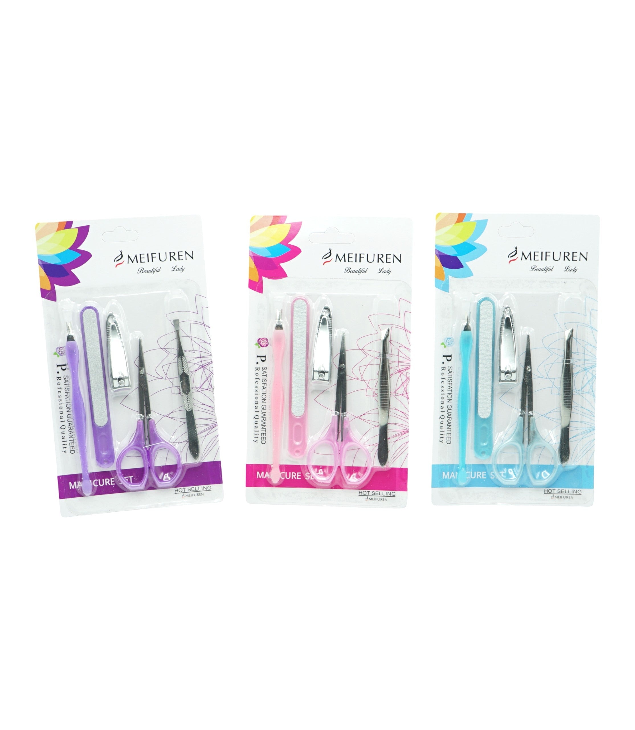Set Manichiură 5 Piese Inox Cu Mâner Roz