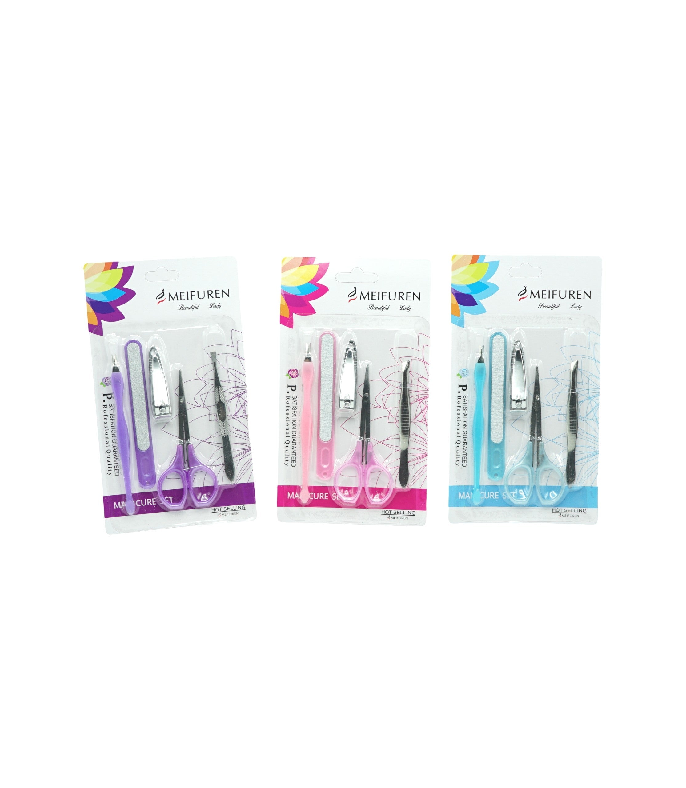 Set Manichiură 5 Piese Inox Cu Mâner Roz