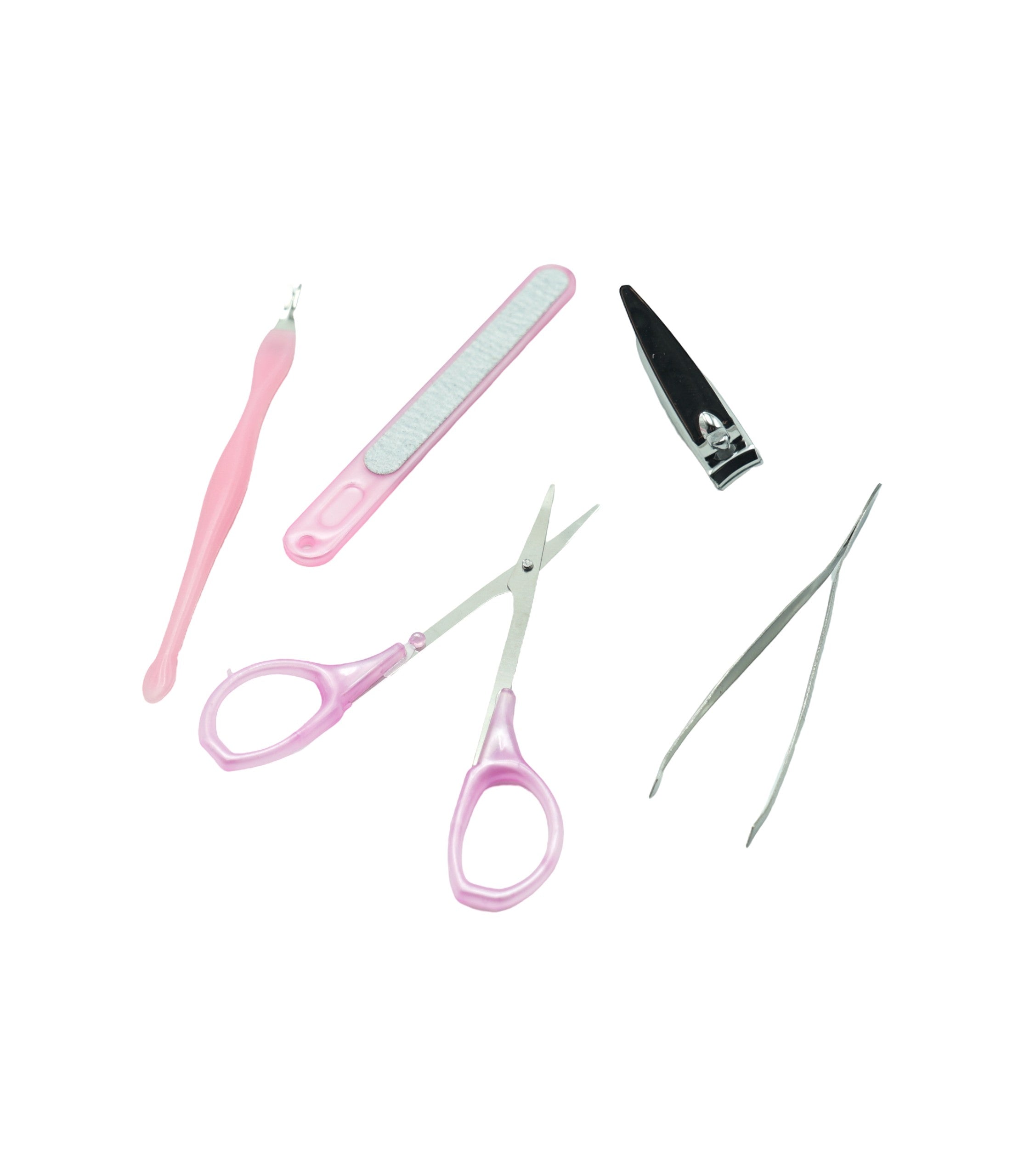 Set Manichiură 5 Piese Inox Cu Mâner Roz