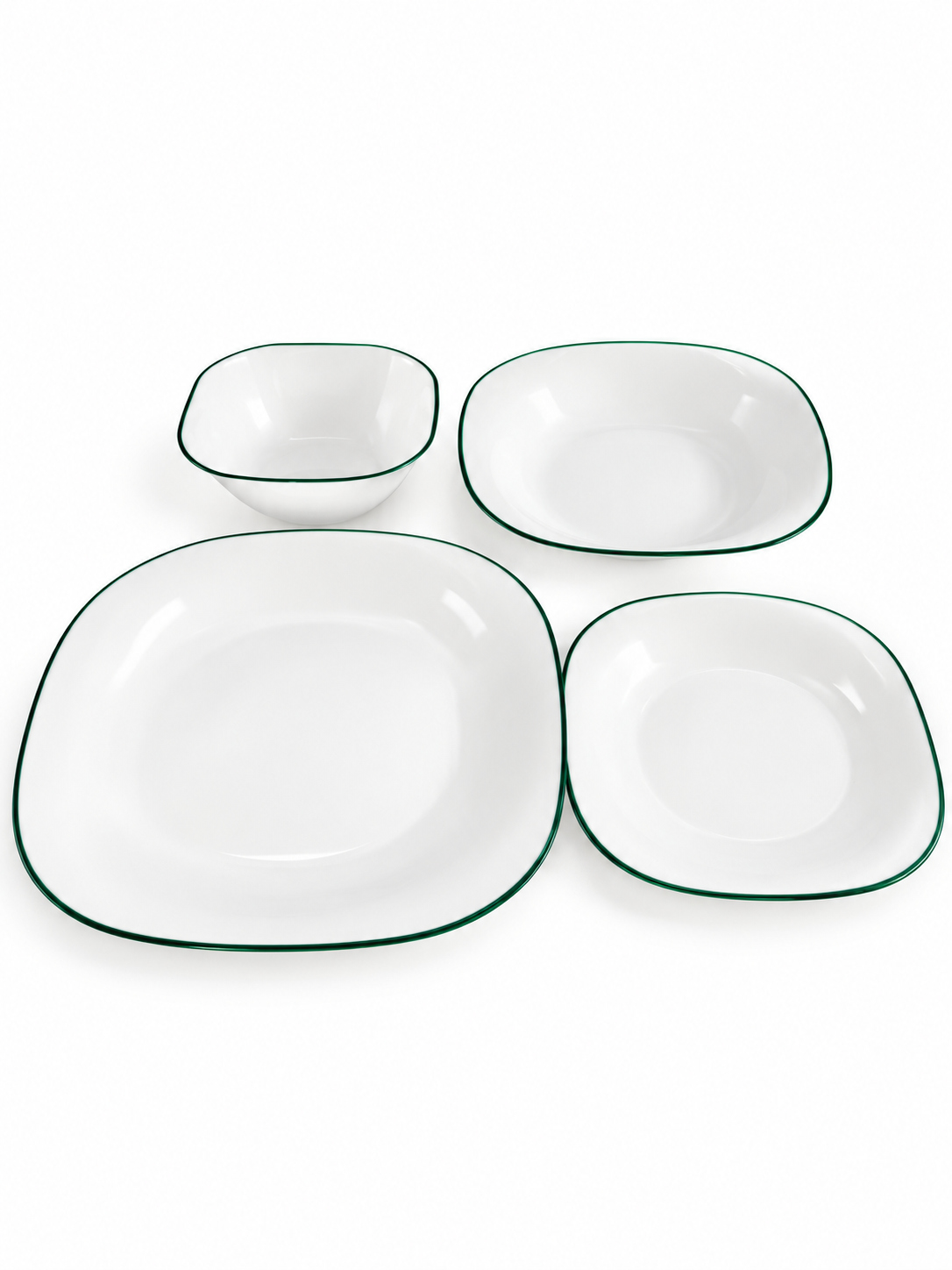 Set Vesela 4 Piese Alb cu Margini Verde Smarald (CN-8)