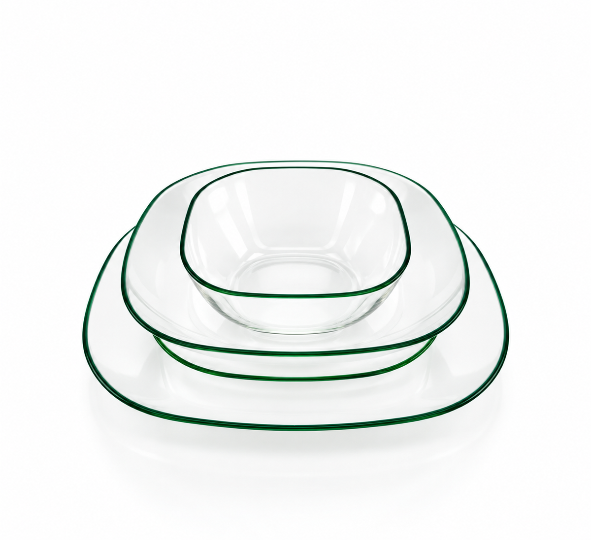 Set Vesela 4 Piese Alb cu Margini Verde Smarald (CN-8)