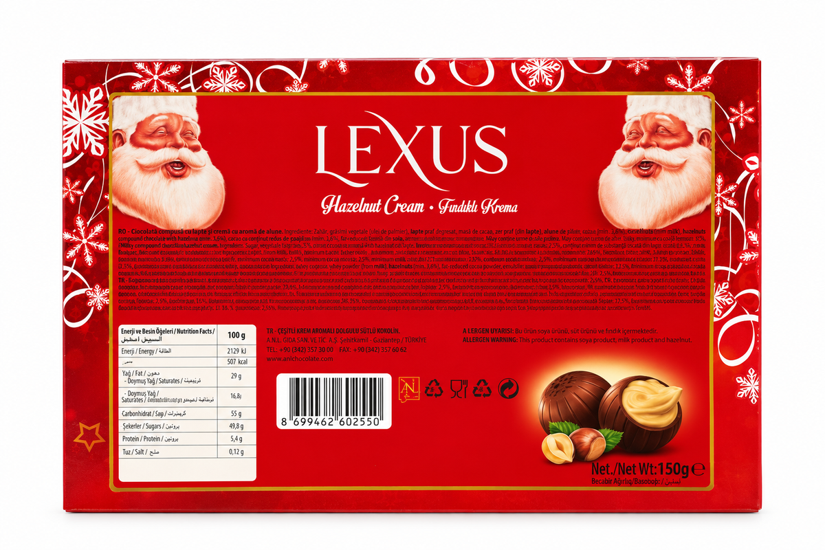 Bomboane Ciocolată Lexus cu Cremă de Alune 150 gr - Santa