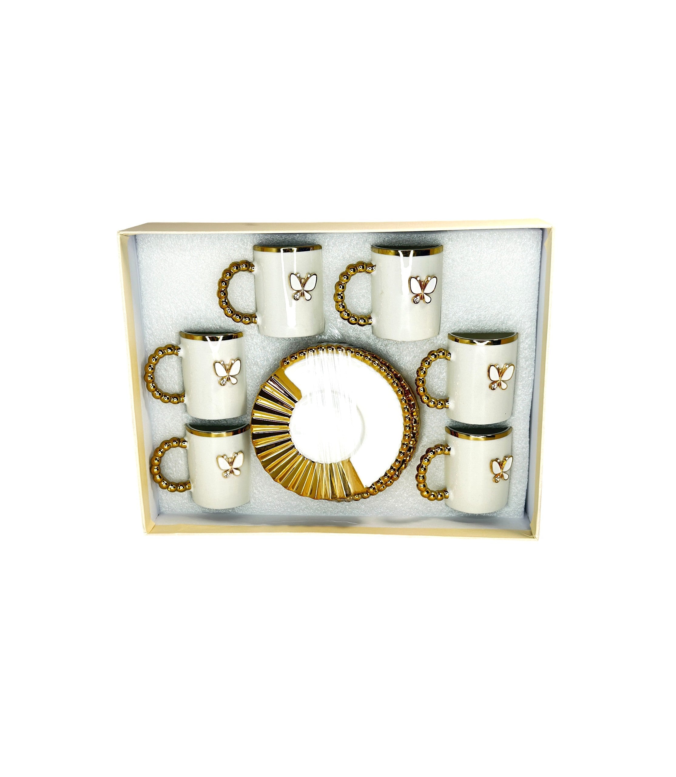 Set 6 Cesti Pentru Cafea Aurii Cu Fluture