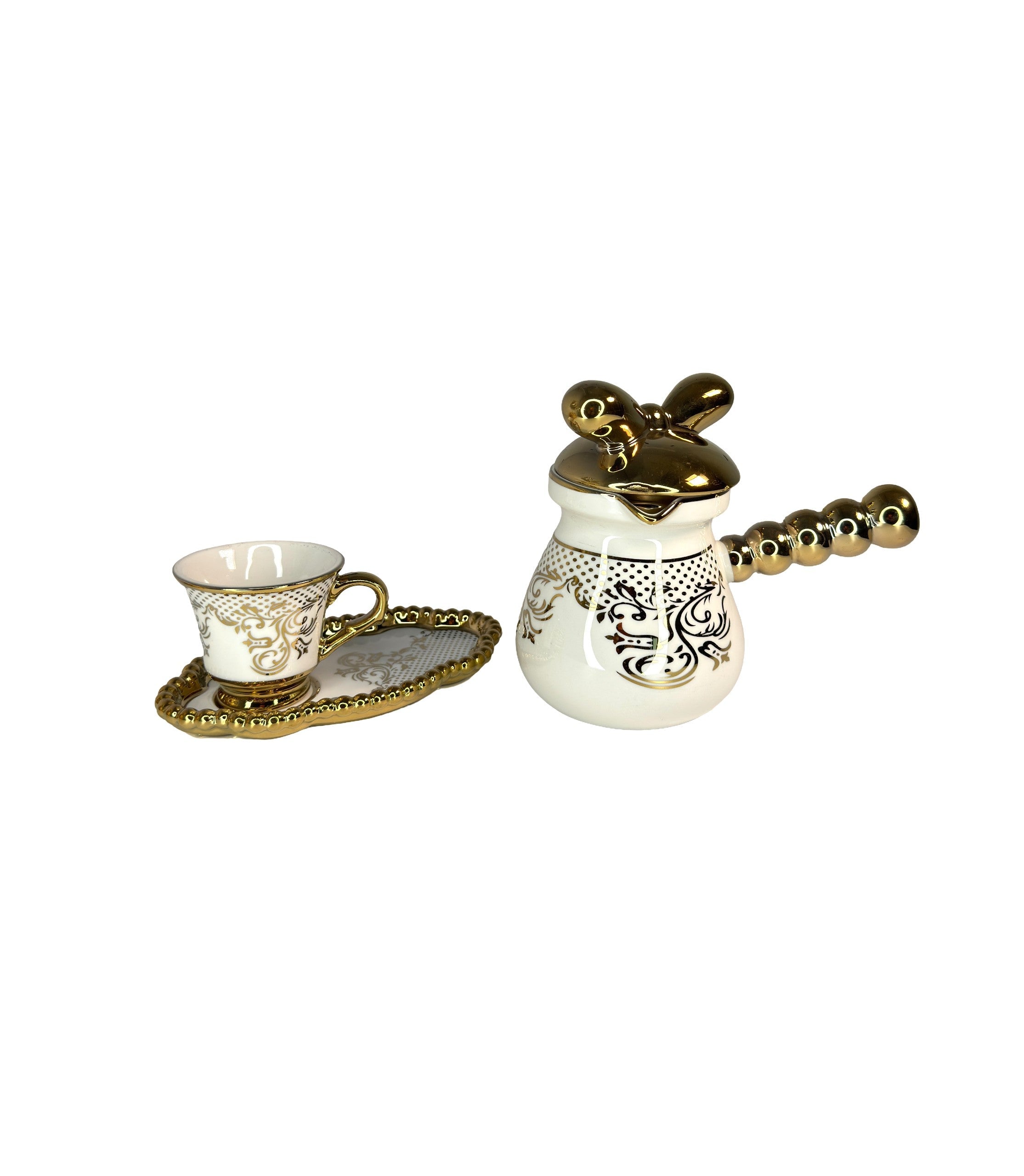 Set Pentru Cafea Turceasca Auriu Cu Flori