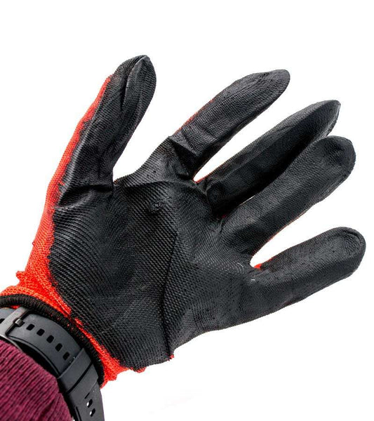 Manusi de protectie sintetice cauciucate rosii (12 buc/set) engross