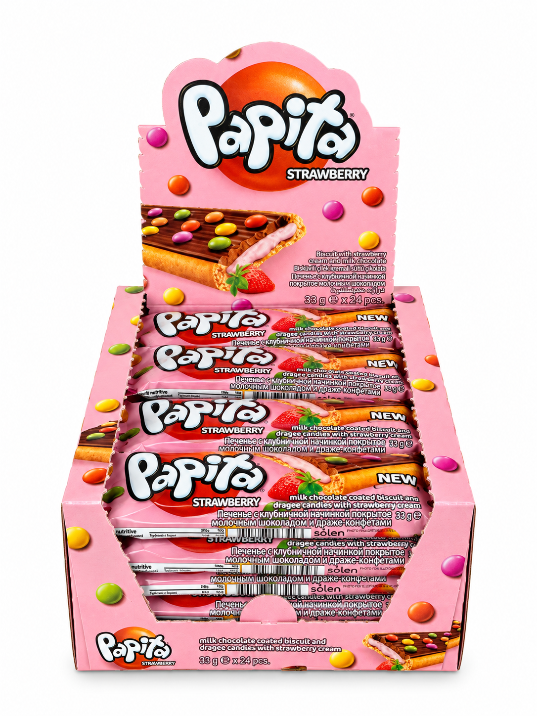 Biscuiti Papita Ciocolata cu Lapte si Crema de Capsuni (24 Buc/ Cutie)