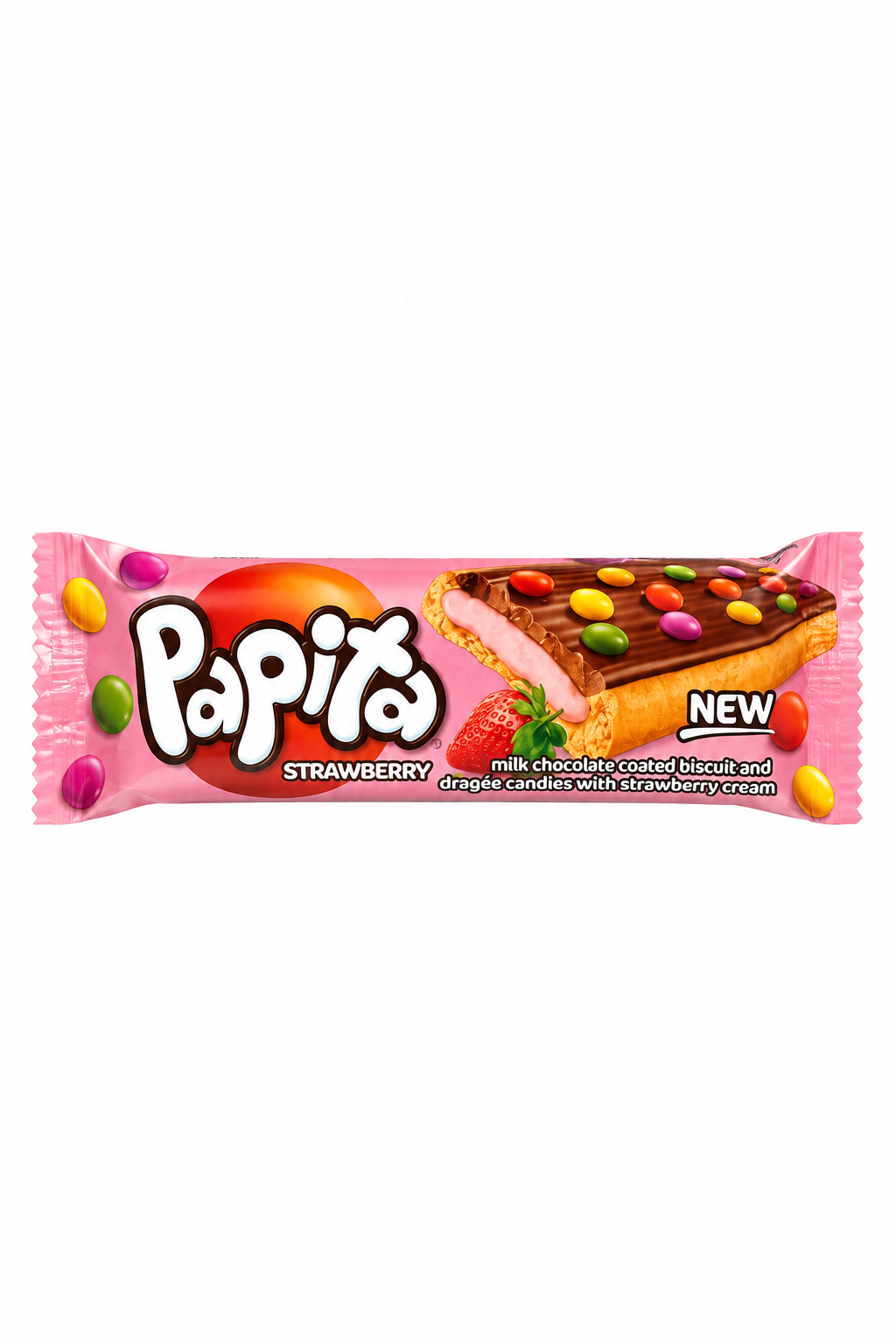 Biscuiti Papita Ciocolata cu Lapte si Crema de Capsuni (24 Buc/ Cutie)