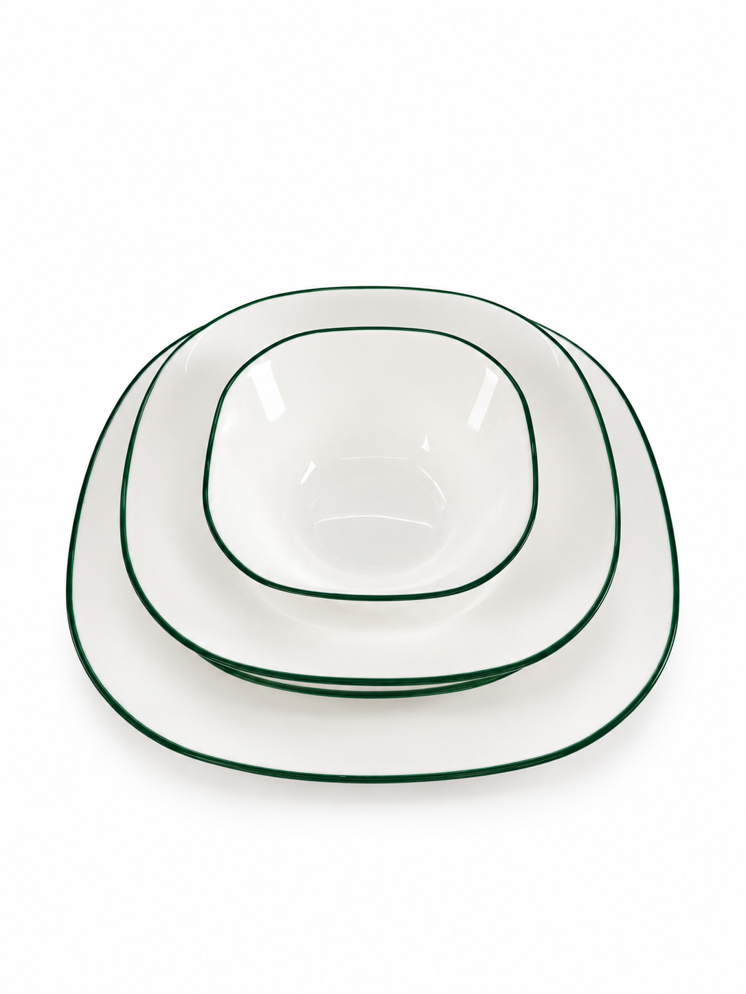 Set Vesela 4 Piese Alb cu Margini Verde Smarald (CN-8)