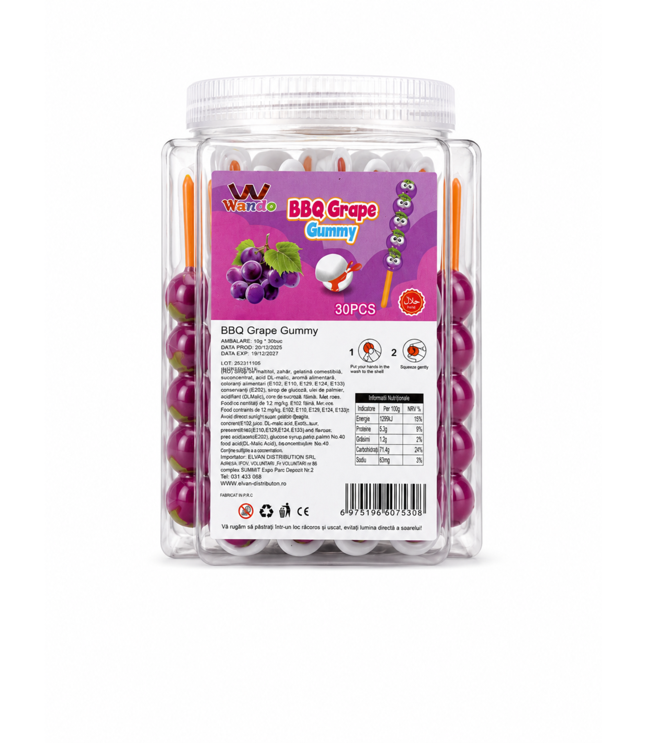 Jeleu Gummy Grape Candy Sticks 10Gr